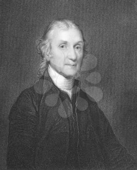 Royalty Free Photo of Joseph Priestley (1733-1804) on engraving from the 1800s. English theologian, dissenting clergyman, natural philosopher, educator and political theorist. Engraved by W.Holl from 