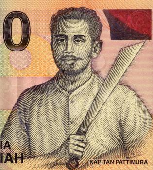 Royalty Free Photo of Kapitan Pattimura on 1000 Rupiah 2000 Banknote from Indonesia. Muslim Ambonese soldier who led a rebellion against Dutch forces on Saparua near Ambon in Maluku. In december 1817 