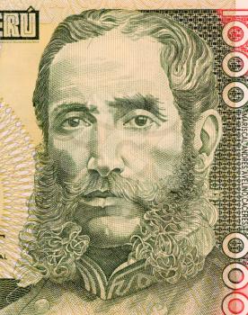 Royalty Free Photo of Mariscal Andres Avelino Caceres on 1000 Intis 1988 Banknote from Peru. National hero for leading the resistance against the Chilean occupation during the war of the pacific (1879