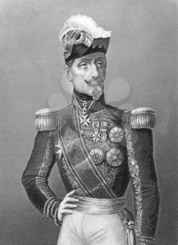 Royalty Free Photo of Marshal Saint Arnaud (1801-1854) on engraving from the 1800s. French soldier and Marshal of France during the 19th century. Engraved by D.J. Pound and published by the London pri