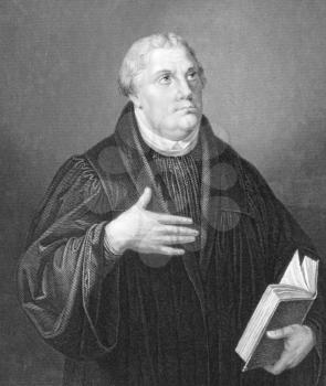 Royalty Free Photo of Martin Luther (1483-1546) on engraving from the 1800s. Priest and theology professor. Leader of the great religious revolt of the 16th century in Germany. Engraved by W & F. Holl