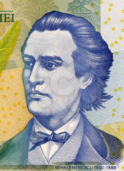 Royalty Free Photo of Mihai Eminescu on 1000 Lei 1998 Banknote from Romania. Romantic poet, novelist and journalist, regarded as the most famous Romanian poet.