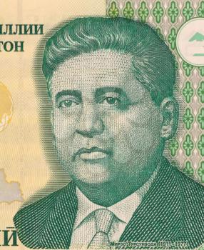 Royalty Free Photo of Mirzo Tursunzoda (1911-1977) on 1 Somoni 2000 Banknote from Tajikistan. Poet, prominent politic figure and national hero of Tajikistan.