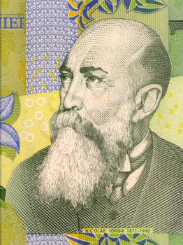 Royalty Free Photo of Nicolae Iorga on 1 Leu 2005 Banknote from Romania.  Historian, poet, playwright, memorialist, university professor, and politician.