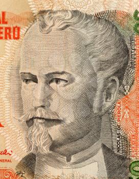 Royalty Free Photo of Nicolas de Pierola on 50 Intis 1987 Banknote from Peru. Peruvian finance minister and twice president of the republic.