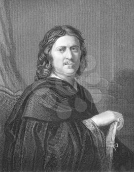 Royalty Free Photo of Nicolas Poussin (1594-1665) on engraving from the 1800s. French painter in the classical style. Engraved by J.Pofselwhite from a picture by Poussin himself and published in Londo