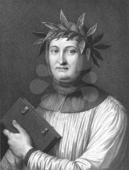 Royalty Free Photo of Francesco Petrarca aka Petrarch (1304-1374) on engraving from the 1800s. Italian scholar, poet and one of the earliest Renaissance humanists