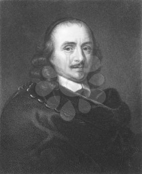 Royalty Free Photo of Pierre Corneille (1606-1684) on engraving from the 1800s. Founder of French tragedy and one of the three great 17th century French dramatists, along with Moliere and Racine. Engr