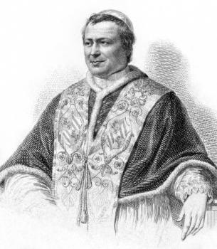 Royalty Free Photo of Pope Pius IX (1792-1878) on engraving from the 1800s. Born Giovanni Maria Mastai-Ferretti, was the longest reigning elected Pope in Church history during 1846-1878. Engraved afte