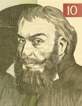 Royalty Free Photo of Primoz Trubar (1508-1586) on 10 Tolarjev 1992 Banknote from Slovenia. Protestant reformer, founder and first superintendent of the Protestant Church of the Slovene Lands, consoli