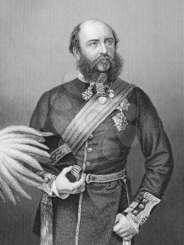 Royalty Free Photo of Prince George, Duke of Cambridge (1819-1904) on engraving from the 1800s. Member of the British Royal Family and army officer. Engraved from a photograph by J.De Beerski.