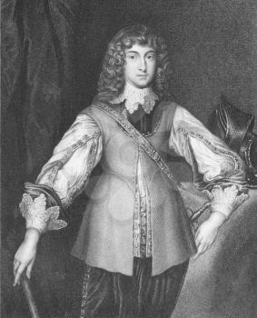 Royalty Free Photo of Prince Rupert of the Rhine (1619-1682) on engraving from the 1800s. Noted soldier, admiral, scientist, sportsman, colonial governor and amateur artist