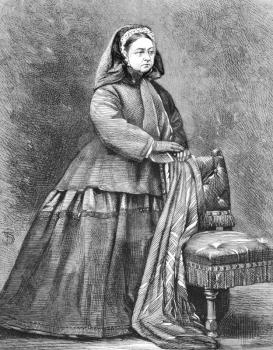 Royalty Free Photo of Queen Victoria (1819-1901) on engraving from the 1800s. Queen of Great Britain during 1837-1901. Engraved by Butterworth & Heath from a photograph by W&D Downey.