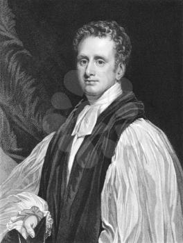 Royalty Free Photo of Reginald Heber (1783-1826) on engraving from the 1800s. Church of England's Bishop of Calcutta. Engraved by T.Woolnoth from a painting by T.Phillips.