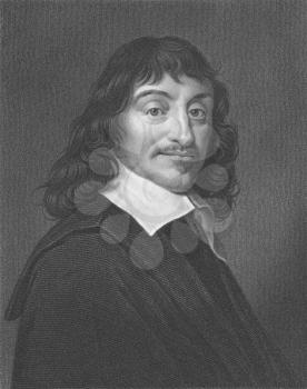 Royalty Free Photo of Rene Descartes (1596-1650) on engraving from the 1800s. French philosopher, mathematician, physicist and writer