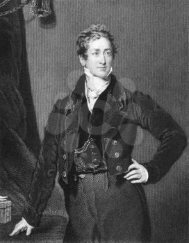 Royalty Free Photo of Robert Peel (1788-1850) on engraving from the 1800s.
Conservative Prime Minister of Great Britain during 1834-1835 & 1841-1846. Engraved by J.Cochran from a painting by T.Lawren
