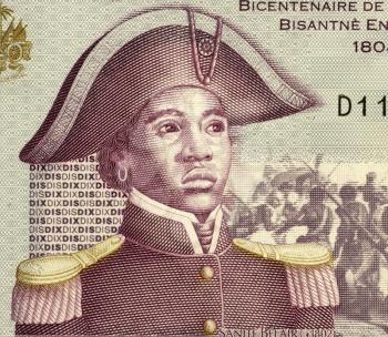 Royalty Free Photo of Sanite Belair (1781-1805) on 10 Gourdes 2004 Banknote from Haiti. Freedom fighter and revolutionary, sergeant in the army of Toussaint Louverture.