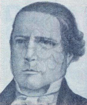 Royalty Free Photo of Santiago Derqui on 10 Austral 1985 Banknote from Argentina. President of Argentina during 1860-1861.