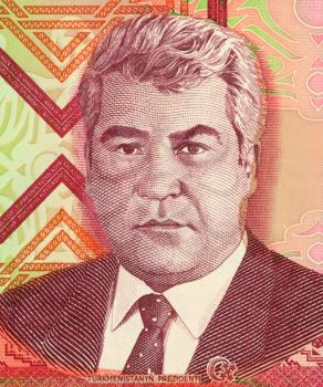 Royalty Free Photo of Saparmurat Niyazov on 1000 Manat 2005 Banknote from Turkmenistan. President of Turkmenistan during 1990-2006.