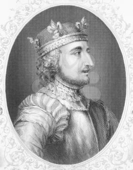 Royalty Free Photo of King Stephen (1096-1154) on engraving from the 1800s. Grandson of William the Conqueror and last Norman King of England.