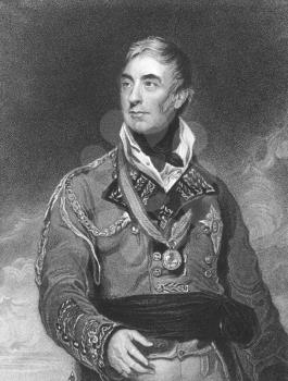 Royalty Free Photo of Thomas Graham, 1st Baron Lynedoch (1748-1843) on engraving from the 1800s. Scottish aristocrat, politician and British Army officer. Engraved by H.Meyer after a painting by T.Law
