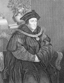Royalty Free Photo of Thomas More (1478-1535) on engraving from the 1800s. English lawyer, social philosopher, author and statesman. He is recognised as a saint within the Catholic Church. Engraved by