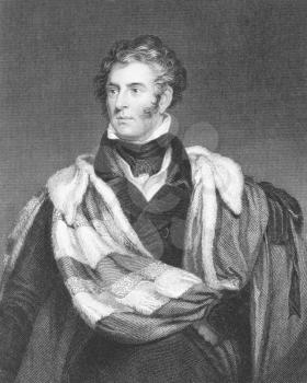 Royalty Free Photo of Thomas Philip de Grey, 2nd Earl de Grey (1781-1859) on engraving from the 1800s. British Tory politician and statesman. Engraved by H.Robinson after a painting by W.Robinson and 