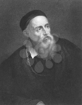 Royalty Free Photo of Titian (1473/1490-1576) on engraving from the 1800s. Italian painter, leader of 16th century Venetian school of Italian Renaissance. Engraved by W. Holl and published in London b