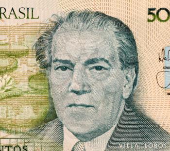 Royalty Free Photo of Villa Lobos on 500 Cruzados 1987 Banknote from Brazil. Music composer refered as the single most significant creative figure in 20th century Brazilian art music.