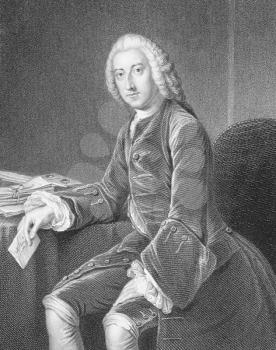 Royalty Free Photo of William Pitt 1st Earl of Chatham (1708-1778) on engraving from the 1800s. British statesman that lead Great Britain during the Seven Years War during 1766-1768. Engraved by W.Hol
