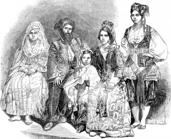 Algerian family on engraving from 1800s.