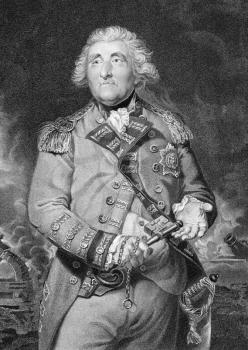 George Augustus Eliott, 1st Baron Heathfield, KB (1717-1790) on engraving from 1820. British Army officer who served in three major wars. Engraved by J.Cochran after a painting by J.Reynolds.