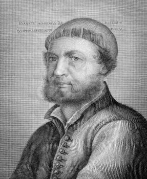 Hans Holbein the Younger (1497-1543) on copper engraving from 1841. German artist and printmaker. 
Engraved by Toschi from a drawing by A.Nizza after a self protrait by Holbein.