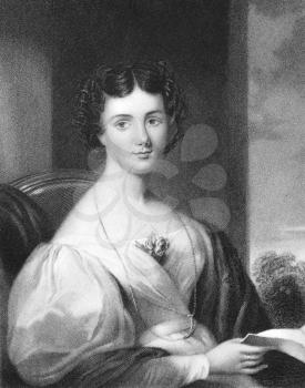 Mrs Fletcher late Maria Jane Jewsbury (1800-1833) on engraving from 1838. English essayist. Engraved by J.Cochran after a painting by G.Freeman and published by Fisher, Son & Co, London & Paris.