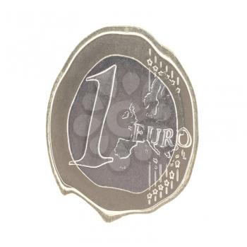 Melting one euro coin isolated in white