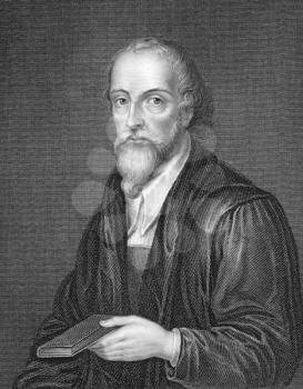 Nicholas Ridley (1500-1555) on engraving from 1838.  English Bishop of London. Engraved by J.Cochran and published by J.Tallis & Co.