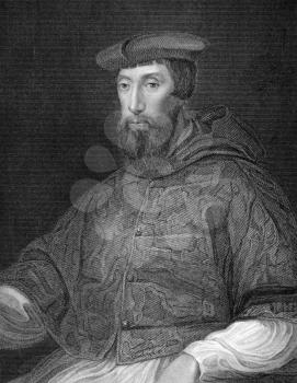 Reginald Pole (1500-1558) on engraving from 1838. English Cardinal of the Catholic Church and the last Archbishop of Canterbury. Engraved by H.T.Ryall after a painting by Titian and published by J.Tal