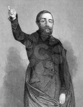 Adolf Fischhof (1816-1893) on engraving from 1859.  Hungarian-Austrian writer and politician. Engraved by unknown artist and published in Meyers Konversations-Lexikon, Germany,1859.
