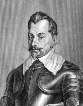Albrecht von Wallenstein (1583-1634) on engraving from 1859. Military leader and politician. Engraved by C.Barth and published in Meyers Konversations-Lexikon, Germany,1859.