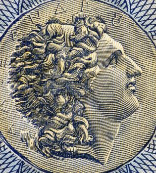 Alexander The Great (356-323BC) on 1000 Drachmai 1941 Banknote from Greece. King of Macedon, a state in northern ancient Greece and creator of one of the  largest empires of the ancient world while un