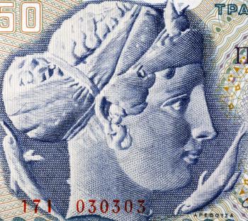 Arethusa on 50 Drachmai 1964 Banknote from Greece. Nereid nymph who became a fountain.