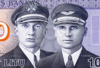 Aviators Steponas Darius (1896-1933) and Stasys Girenas (1893-1933) on 10 Litu 2007 Banknote from Lithuania.