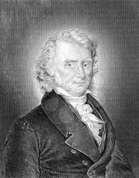 Benjamin Constant (1767-1830) on engraving from 1859. Swiss-born French nobleman, thinker, writer and politician. Engraved by Hoff and published in Meyers Konversations-Lexikon, Germany,1859.