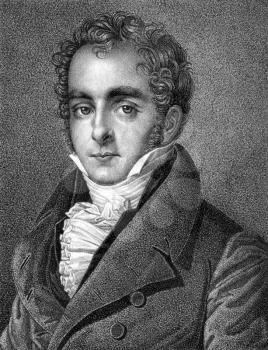Casimir Pierre Perier (1777-1832) on engraving from 1859. French statesman. Engraved by unknown artist and published in Meyers Konversations-Lexikon, Germany,1859.