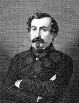 Christophe Leon Louis Juchault de Lamoriciere (1806-1865) on engraving from 1859. French general. Engraved by unknown artist and published in Meyers Konversations-Lexikon, Germany,1859.