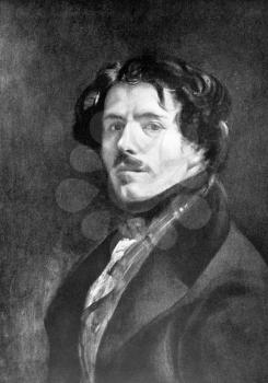 Eugene Delacroix (1798-1863) on antique print from 1898. French Romantic painter. After unknown artist and published in the 19th century in portraits, Germany, 1898.