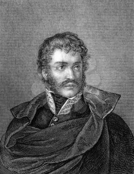 Francisco Espoz y Mina (1781-1836) on engraving from 1859. Spanish guerrilla leader and general. Engraved by F.Stober and published in Meyers Konversations-Lexikon, Germany,1859.