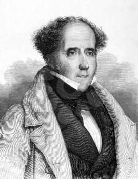 Francois Rene de Chateaubriand (1768-1848) on engraving from 1859. French writer, politician, diplomat and historian. Engraved by unknown artist and published in Meyers Konversations-Lexikon, Germany,
