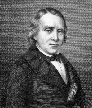 Francois Vincent Raspail (1794-1878) on engraving from 1859. French chemist, naturalist, physiologist & socialist politician. Engraved by unknown artist and published in Meyers Konversations-Lexikon, 