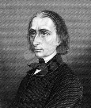 Franz Liszt (1811-1886) on engraving from 1859. Hungarian composer, pianist, conductor and teacher. Engraved by unknown artist and published in Meyers Konversations-Lexikon, Germany,1859.